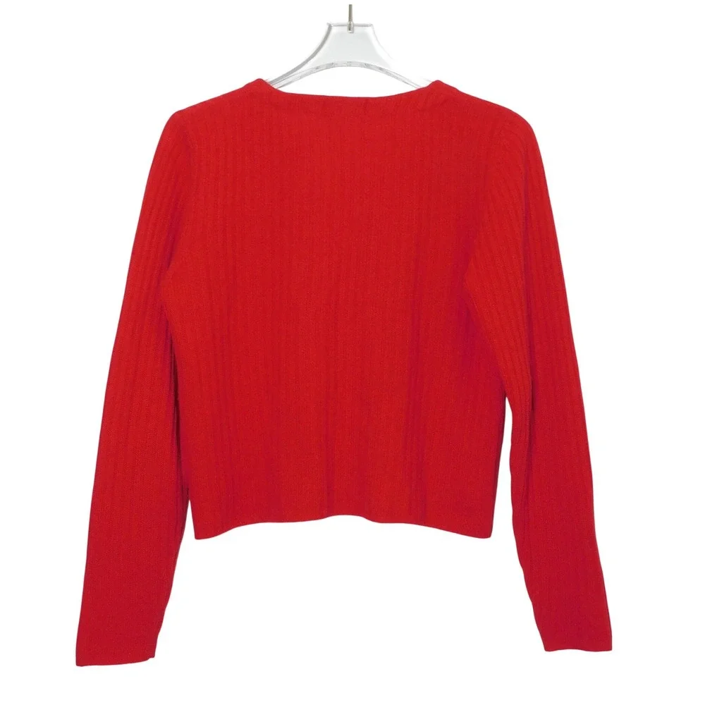 Vintage The Limited Red Lambswool Blend Cable Knit V-Neck Cardigan Sweater S